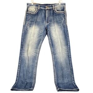 Gramercy GS115 Mens Slim Fit Blue Denim Jeans Heavy Stitch 38x33 Medium Wash